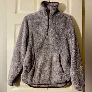 Fleece Life Integrity Earth Pullover Soft Cozy Sweatshirt 1/4 zip Grey/Purple